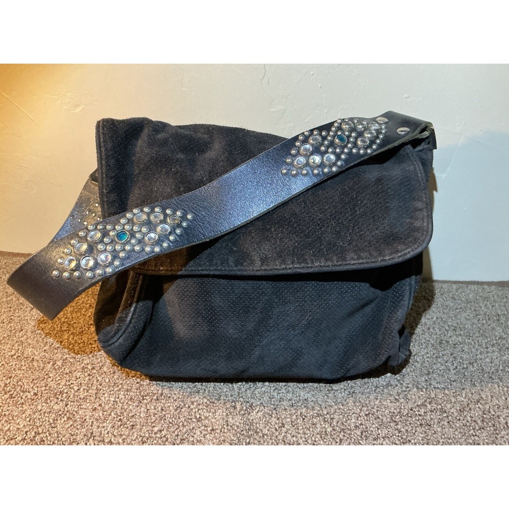 Tylie Malibu Perforated Sued Had bad Hobo VINTAGE Ash Black Embellished Strap